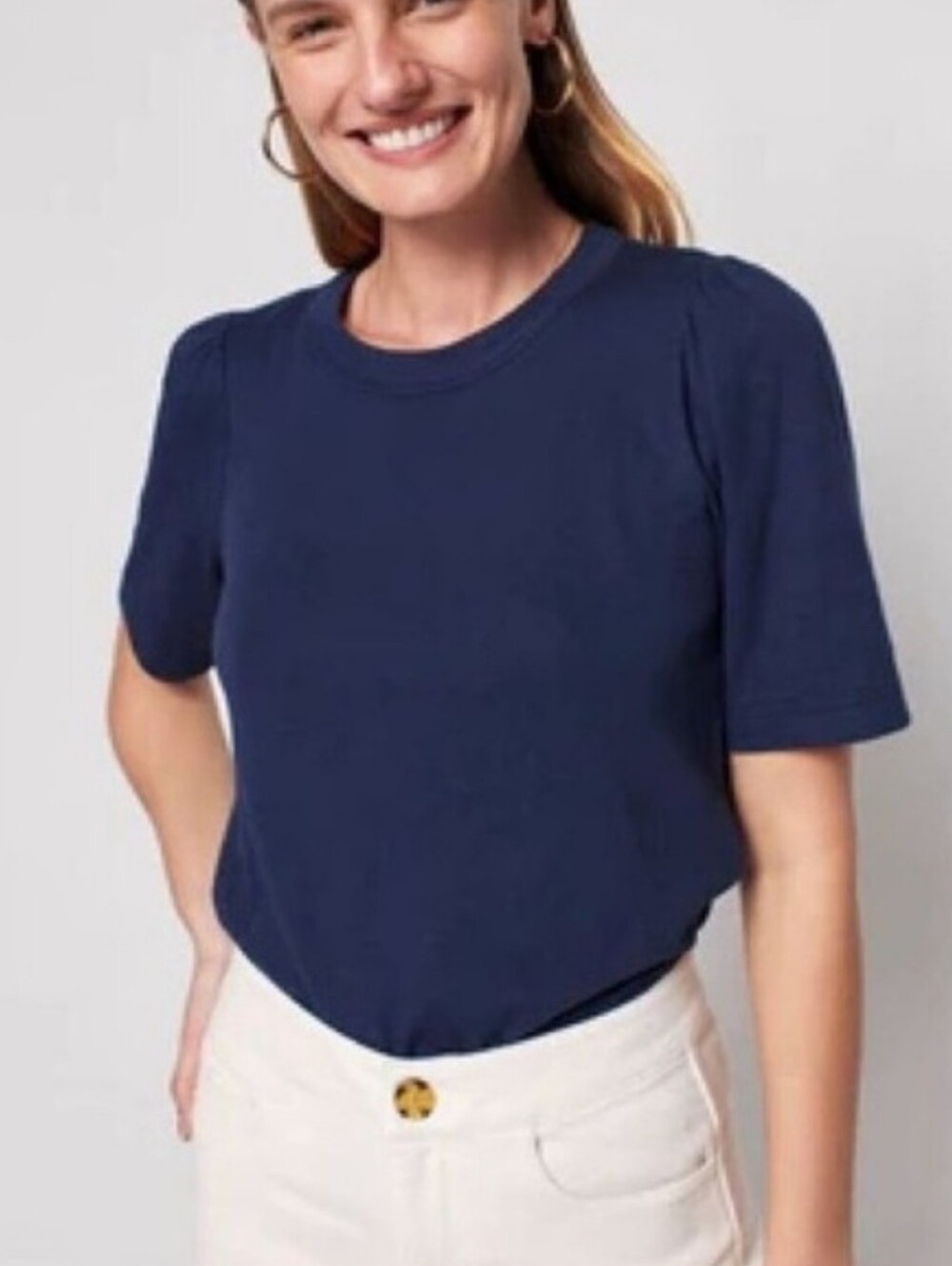 Faherty Cloud Puff Sleeve T-Shirt Navy Blue Size Medium - Picture 1 of 7